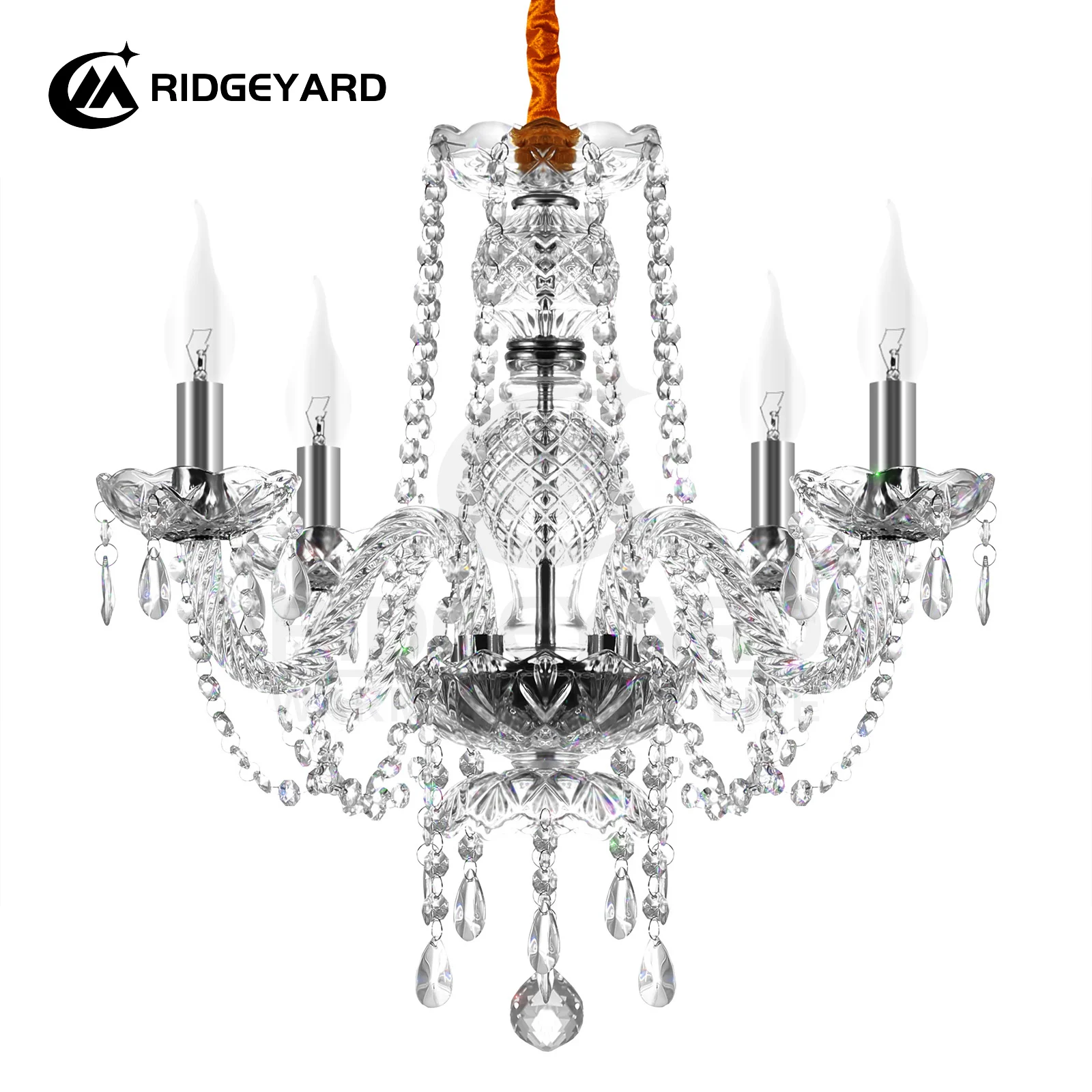 

Ridgeyard Retro Lustre Cristal Chandelier 4 Arms Lamp Crystal Ceiling Light LED Without Lampshade for Dining Room Luxury Vintage