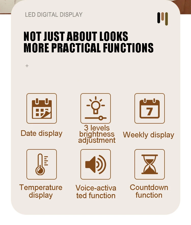 Description Picture 5 of itemDigital Alarm Clock Multifunctional LED Clock Voice Control Temperature and Date Day Display Night Mode Desktop Clock Desk Home