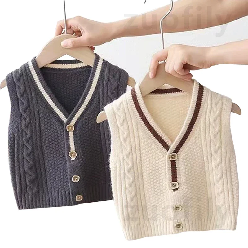 Spring Girls Knit Cardigan Vest Fashion Children Girls Pink Knitted Vest Jacket Kids Baby V-neck Sweater Autumn Solid