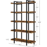 5-Tier, 68.9’’H Industrial Book Shelf, Large Bookcases and Bookshelves with Open Shelves, Open Display Shelves with Metal 2