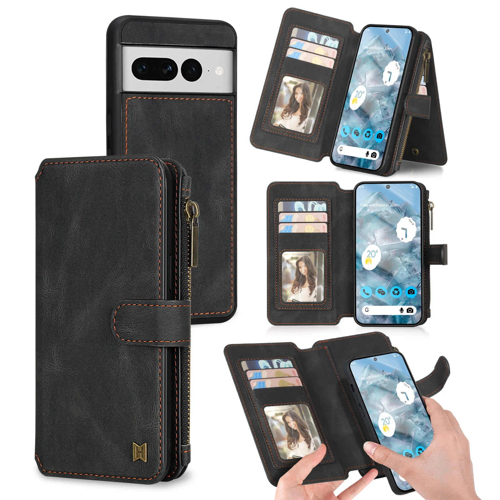 Luxury Detachable Wallet PU Leather Case with Zipper and Multi-Card Holder