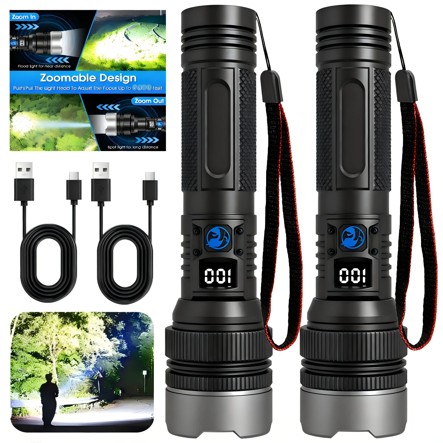 Super Bright Flashlight Type C Rechargeable LED Torch Long Range Tactical Lamp for Outdoor Waterproof Camping Fishing Lantern