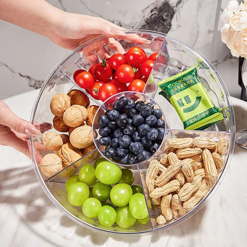 Household Divided Coffee Table Dried Fruit Candy Box Sealed Moisture-proof Fruit Plate with Lid Living Room Melon Seeds Snacks