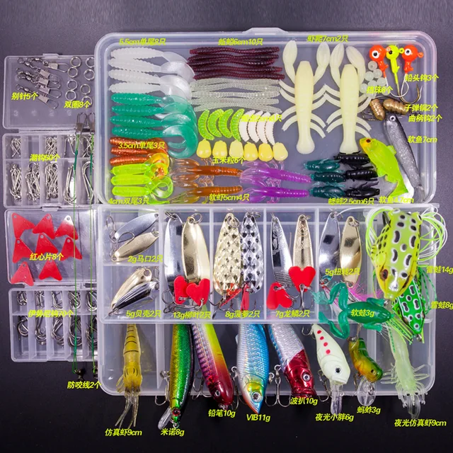 NewMixed Fishing Lure Set Soft and Hard Bait Kit Minnow Metal Jig Spoon Tackle Accessories with Box for Bass Pike Crank LureSet 3