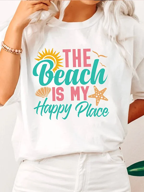 

The Beach Is My Place Slogan Women T-shirt Fashion Hot Sale Beach Party Relax Casual Female Shirt Faddish Comfort Girl Tee