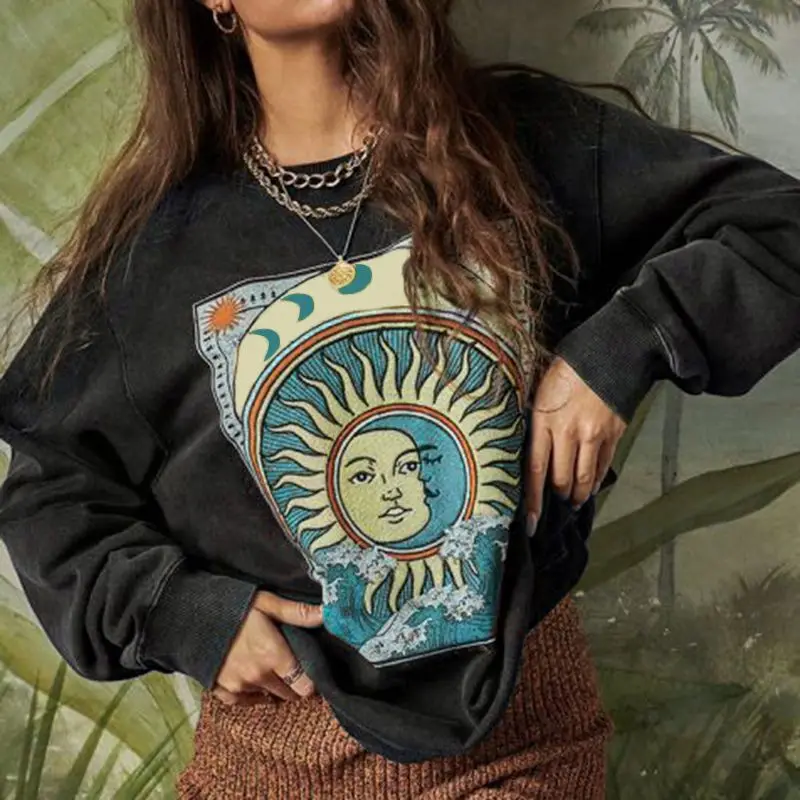 

2024 New Fashion Printed Round Neck Sweater Women's Ins Small And Lazy Style Loose Top Trendy casual Loose and comfortable