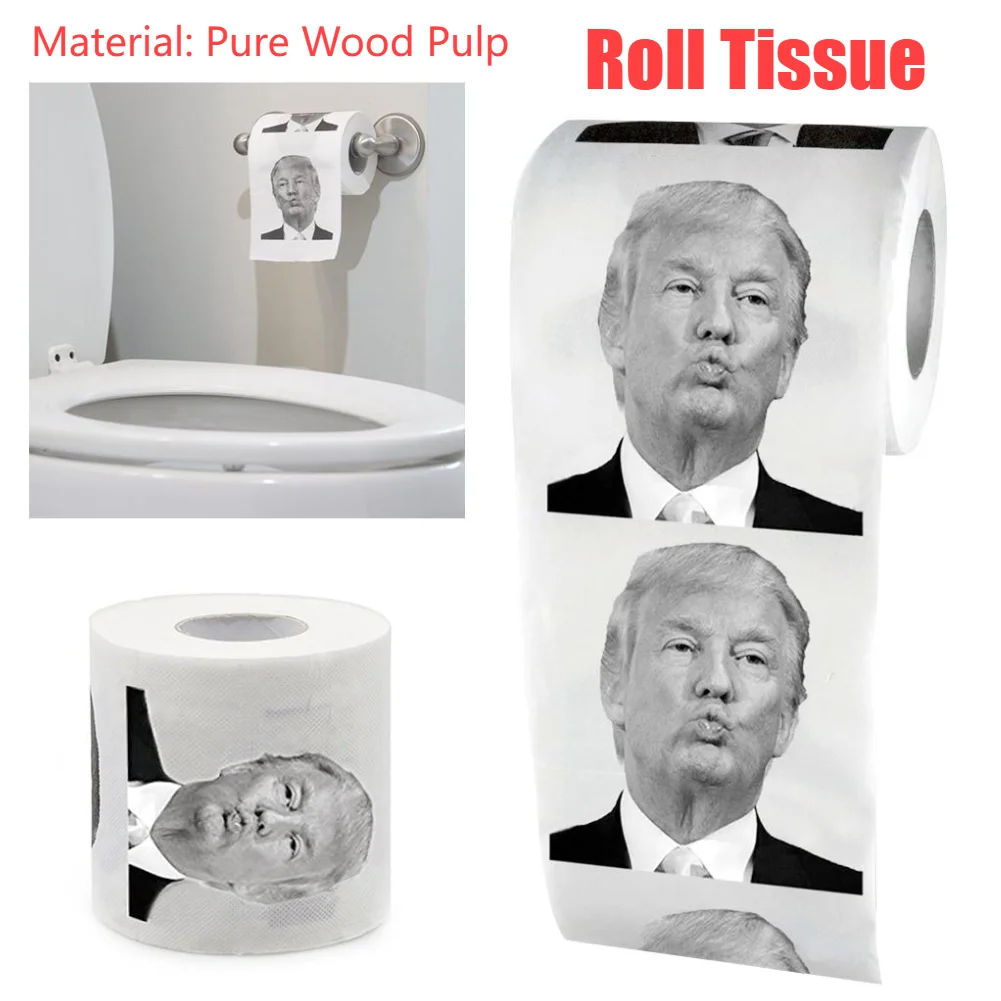Humor Toilet Tissue Trump Roll Tissue Creative Funny Toiletily Paper Pure Wood Pulp Nontoxic Dustless Bathroom Sanitary Paper