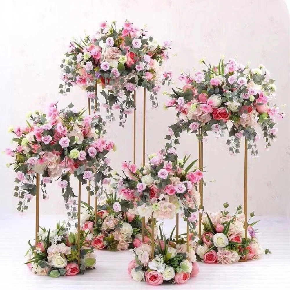 

10pcs Gold Flower Vase Floor Vases Column Stand Metal Road Lead Wedding Table Centerpiece Flower Rack Event Party Decorat