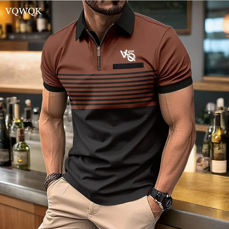 Men's short-sleeved pullover VQWQK Streetwear, lapel, Quick dry, Work, Business, casual, Summer, Fashion Trends