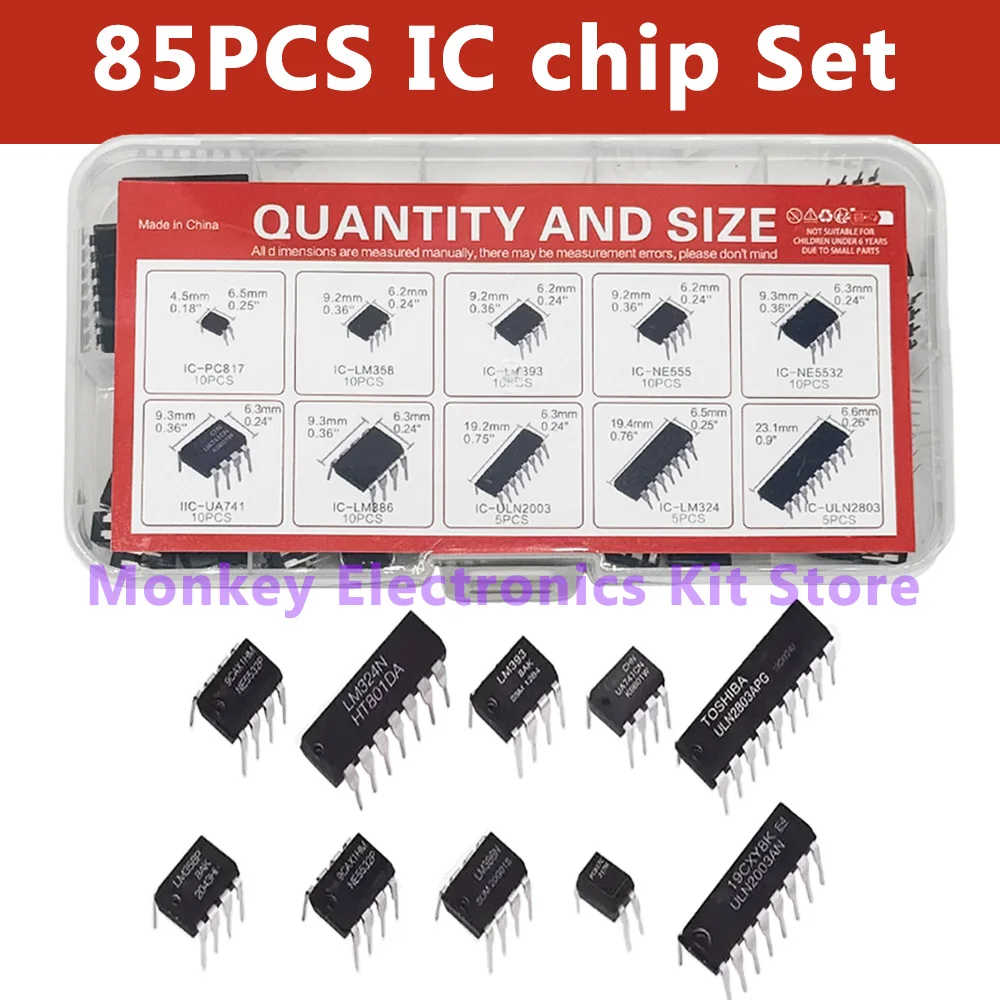 85PCS Integrated Circuit IC Chip Kit with Precision Timer Components - DIY Electronics Kit