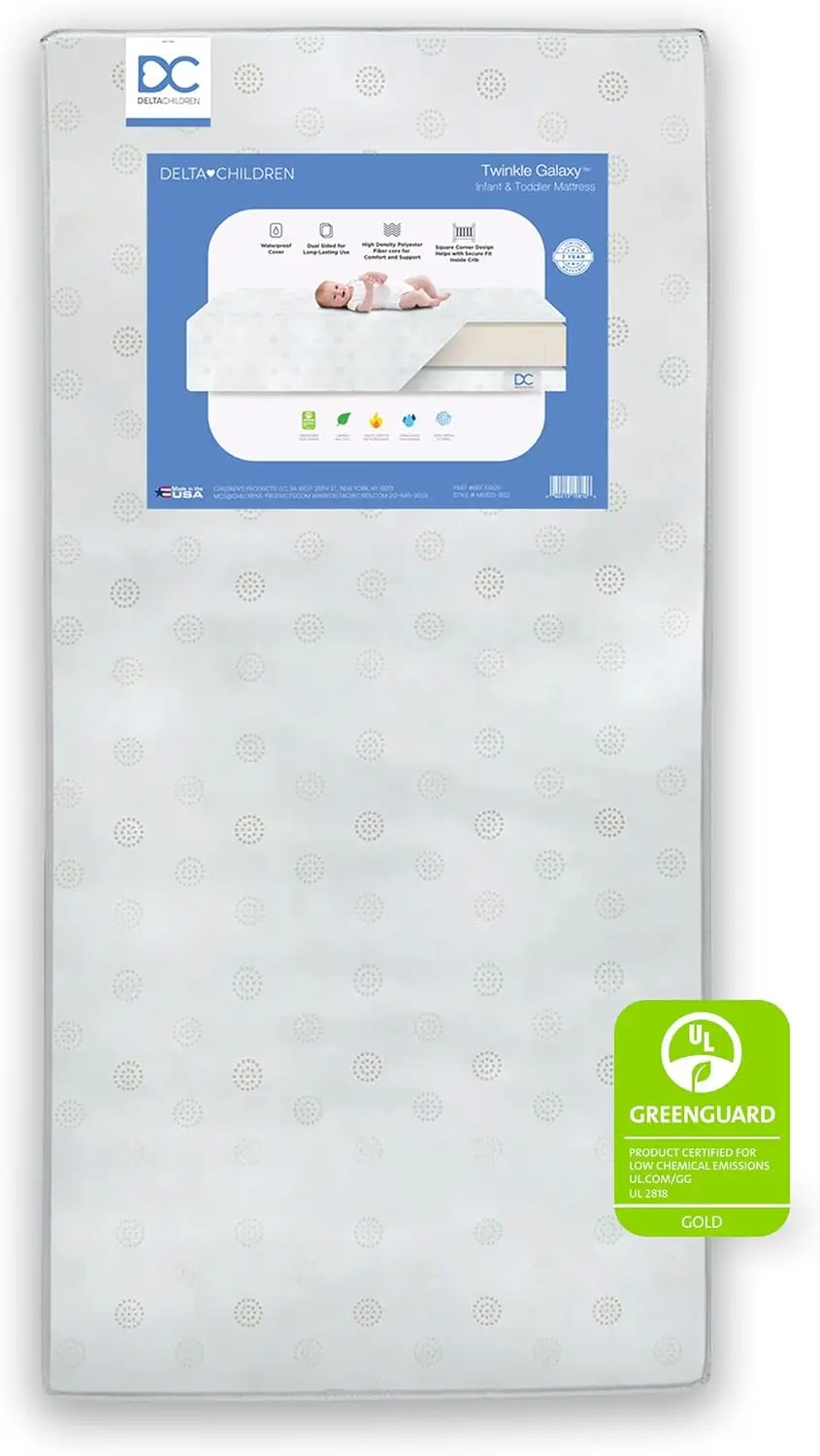 Children Twinkle Galaxy Dual Sided Crib and Toddler Mattress-Premium Sustainably Sourced Fiber Core-Waterproof GREEN