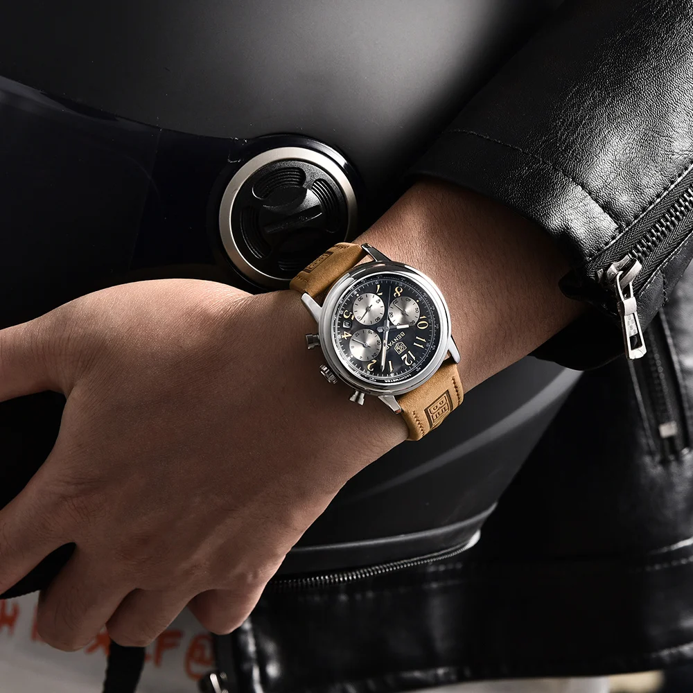 New Watch For MenTop Brand Leather Quartz Wristwatches Waterproof Chronograph Military Sports Watch For Men Relogios Masculino