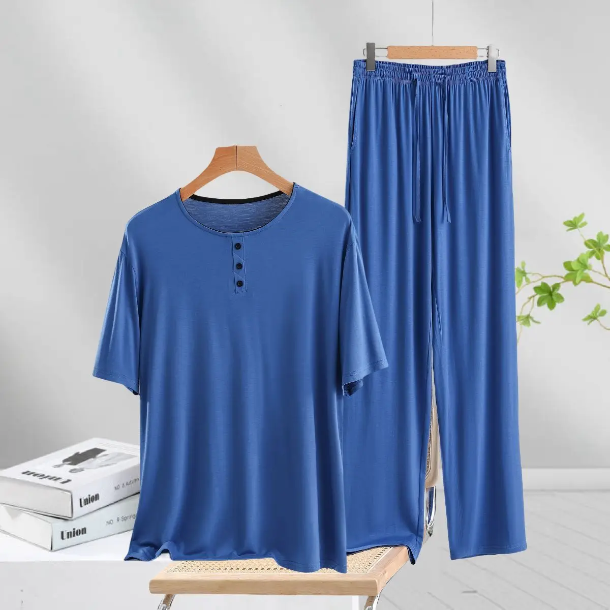 Pyjama Mann Kurzarm Lange Hose Set Modal Große Größe Nachtwäsche Hause Kleidung Für Männer Komfort Pyjama Männliche Nachtwäsche Anzug – Detail 6