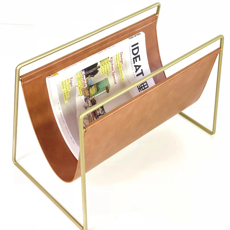 Nordic PU Leather Metal Gold Bookshelf Iron File Book Organizer Shelves Magazine Holder Book Rack Home Decoration Accessories