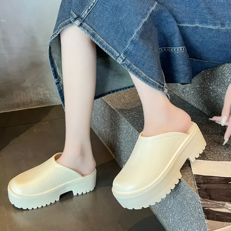 2023 Women Summer Slippers Platform Flat Heel Outdoor Mules Shoes Fashion Casual High Quality Ladies Thick-Sole Beach Slides