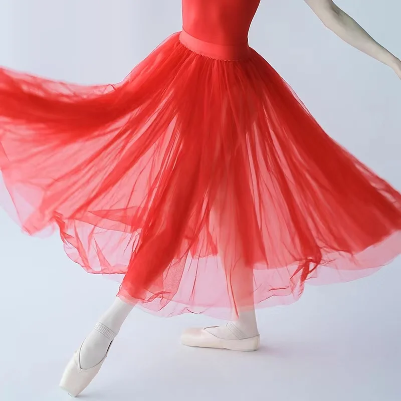 Ballet 80CM Long Tutu Red Mesh Adult Ballerina Swan Lake Latin Modern Dance  Tulle Elastic Waist Ball Skirt Tutus Wholesale - AliExpress