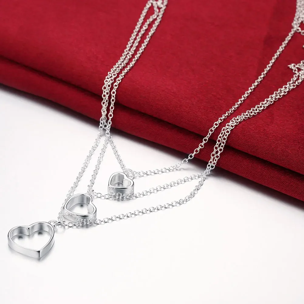 Classic 925 sterling silver romantic Love Heart Necklaces for women Charms fashion Jewelry Party wedding Christmas Gifts