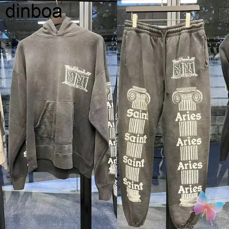 

Dinboa New Saint Michael Hoodies Suit Heavyweight Hiphop Street Washed Vintage Letter Hoody Oversized Sweatshirts Men Women