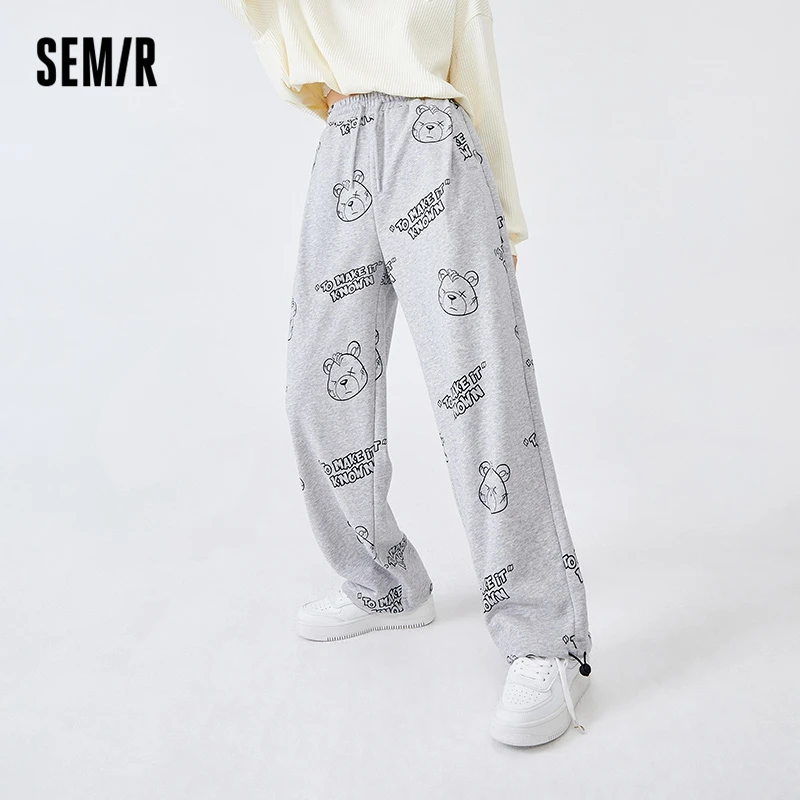 

Semir Casual Pants Women Full Print Sweatpants Lazy Style 2022 Spring Autumn New Drawstring Wide Leg Pants Girls Trend