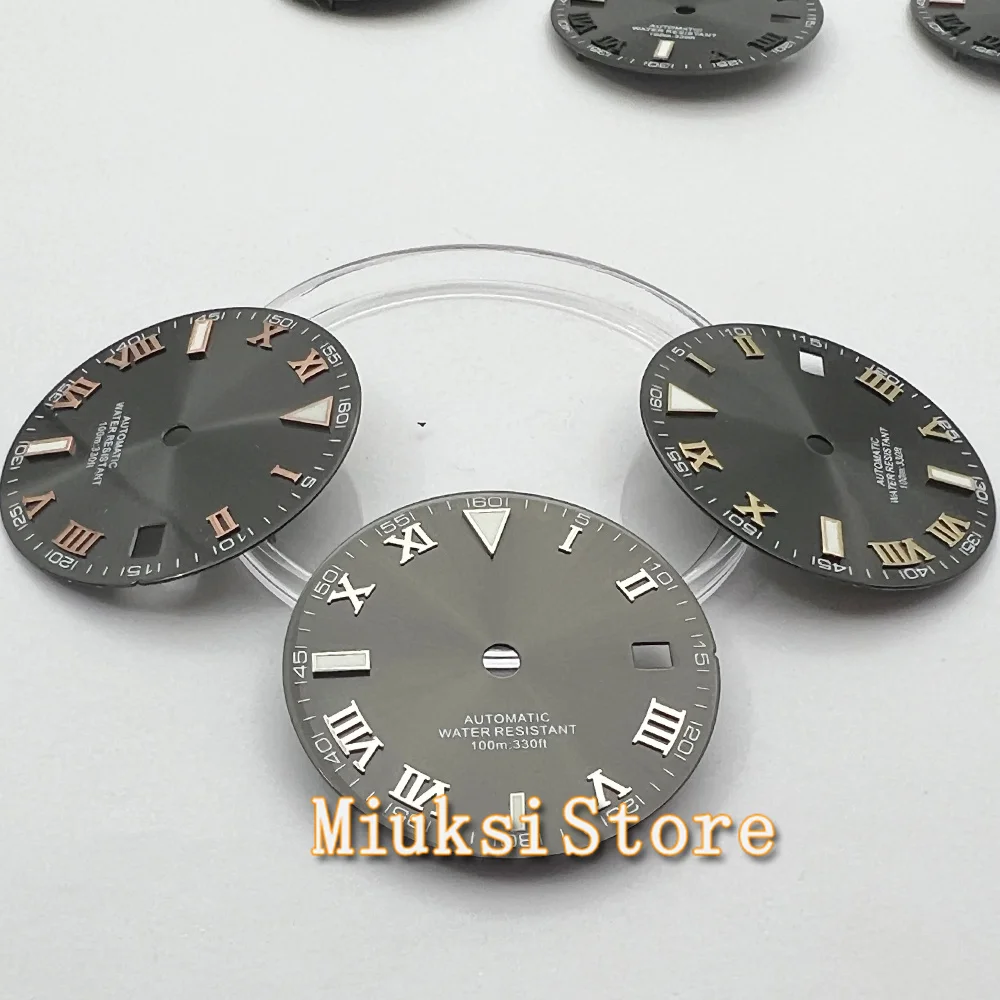 Watch Dial Accessories Watch Face Accessories 29mm Gray watch dial With Date Window Green Luminous For NH35 NH36 Watches Automatic Movement