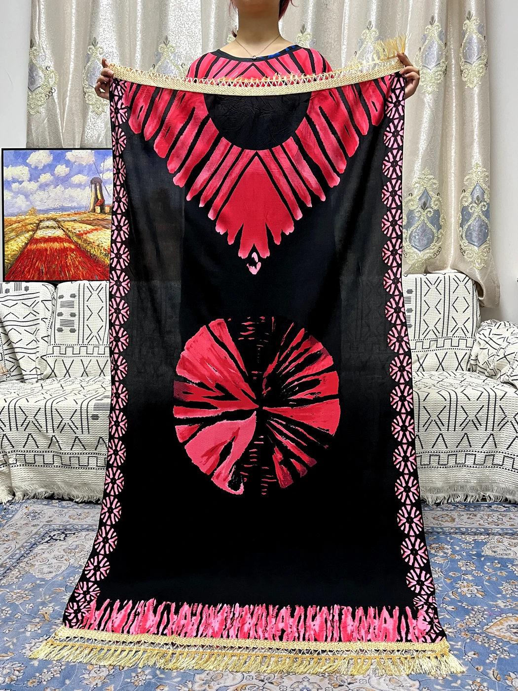 Muslim Abayas For Women Printed Cotton Traditional Loose Femme Robe African Islam Nigeria Dresses With Big Shawl Scarf 160x70cm
