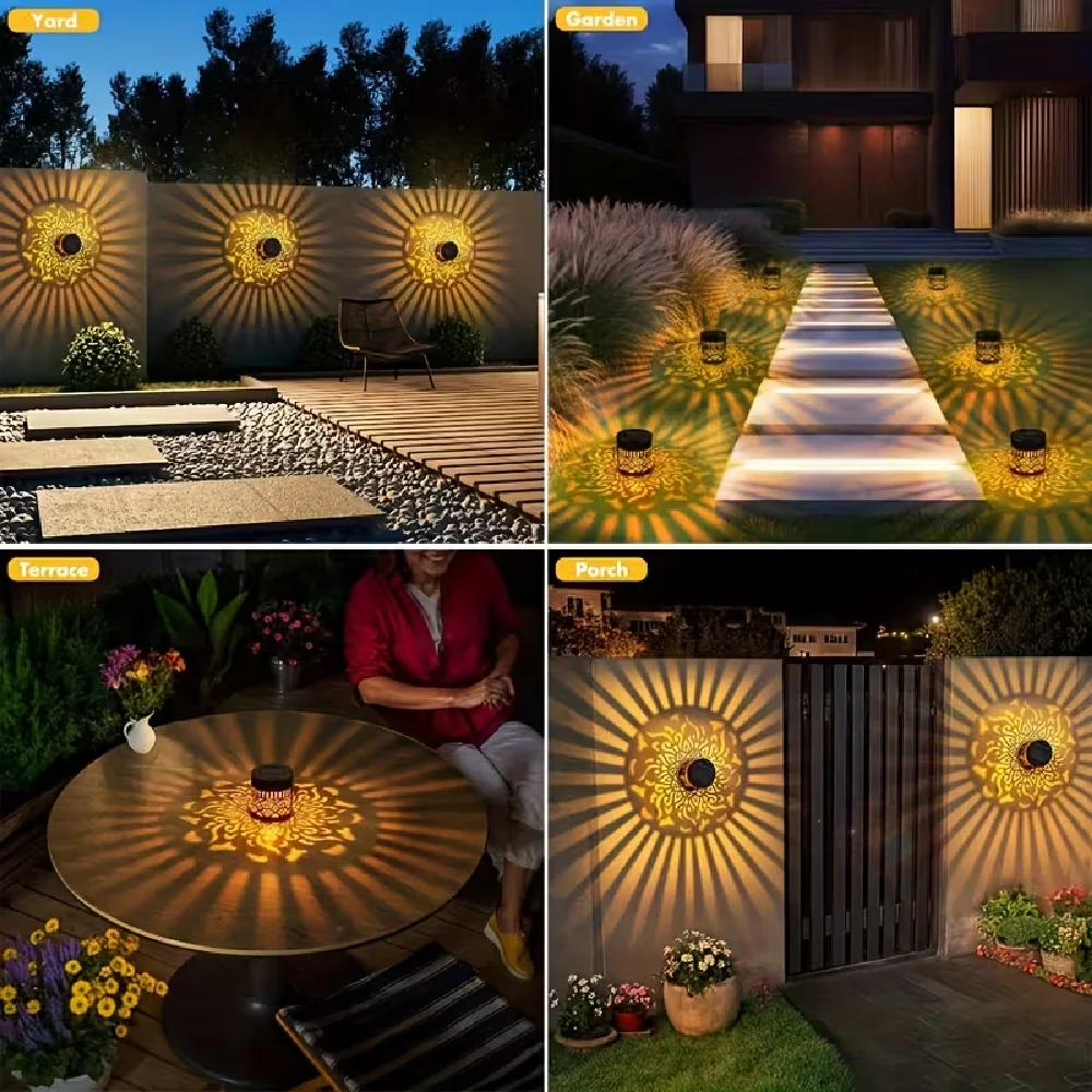 야외용 LED 태양광 울타리 및 벽 조명, 금속 만다라 조명, 정원, 잔디밭, 저택, 울타리, 복도, 잔디밭, 현관용