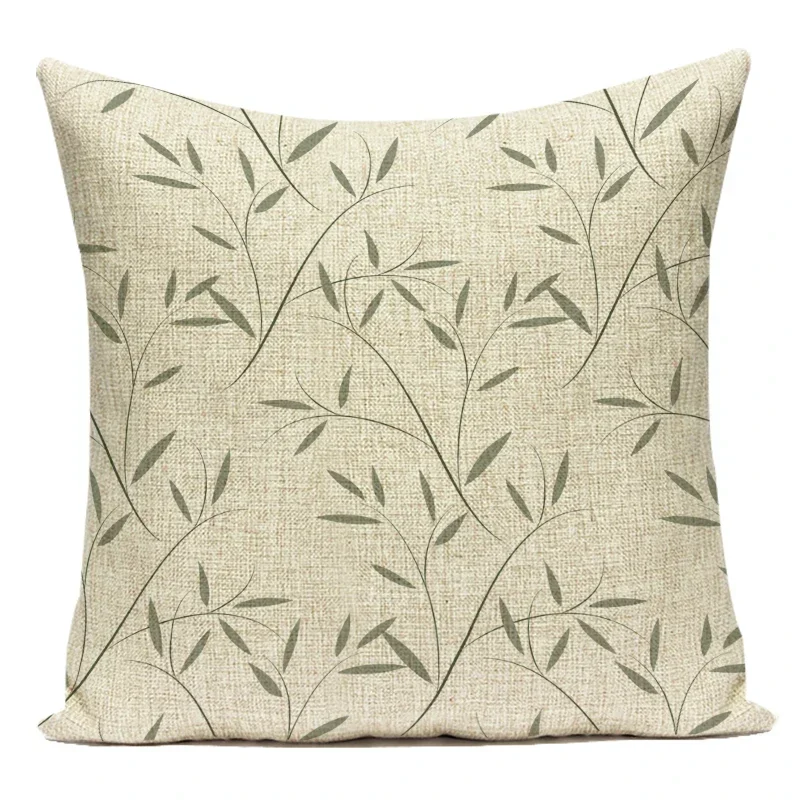 Nordic Bamboo Leaves Decorative Cushion Cover - Fresh Green Home and Sofa Accent