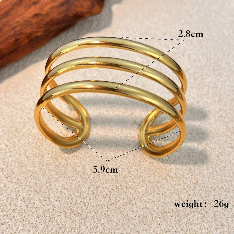 Vintage Hollow Out Metal Open Bangle Waterproof Stainless Steel Multi-layer Crisscross C-shape Wide Bracelet Femal Punk Jewelry