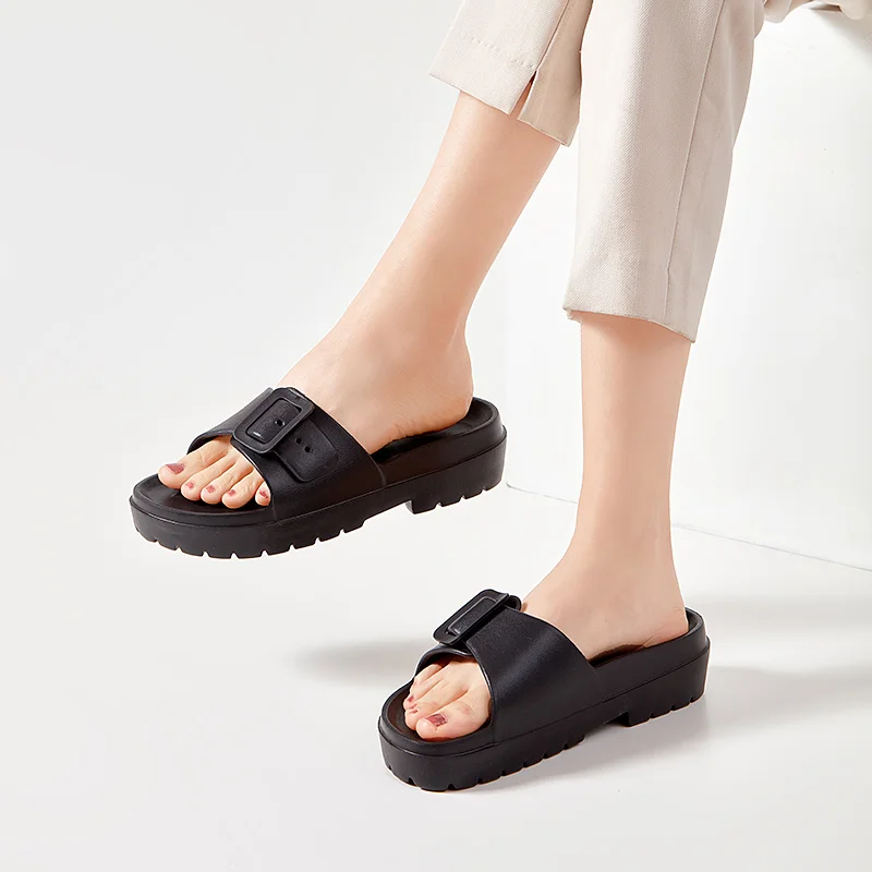Summer Slippers Women Indoor Eva High Soft Bottom Sandals Open Toe Trend Slides Square Buckle Outdoor Light Beach Shoes Slippers