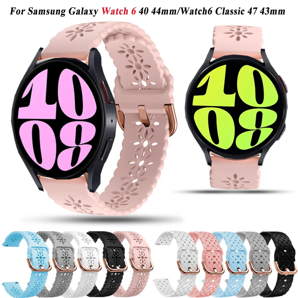 

Silicone Straps For Samsung Galaxy Watch6 44 40mm Sport 20mm Watch Band Bracelet Galaxy Watch 6 Classic 43 47mm Rose Gold Buckle