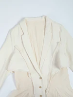 IEQJ 2023 Autumn Trench Coat Waist Cut Solid Jacquard Linen Cotton Big Swing Single Breasted Jackets Women Clothes 3W6617 - Image 6