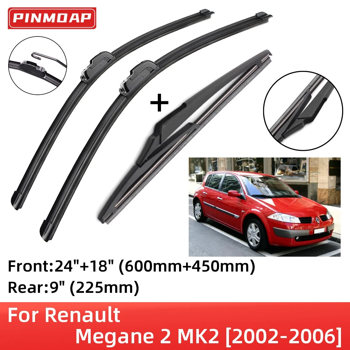 Per Renault Megane 2 2002-2006 Spazzole Tergicristallo Anteriori Posteriori Spazzole Accessori Taglierina J Gancio 2002 2003 2004 2005 2006