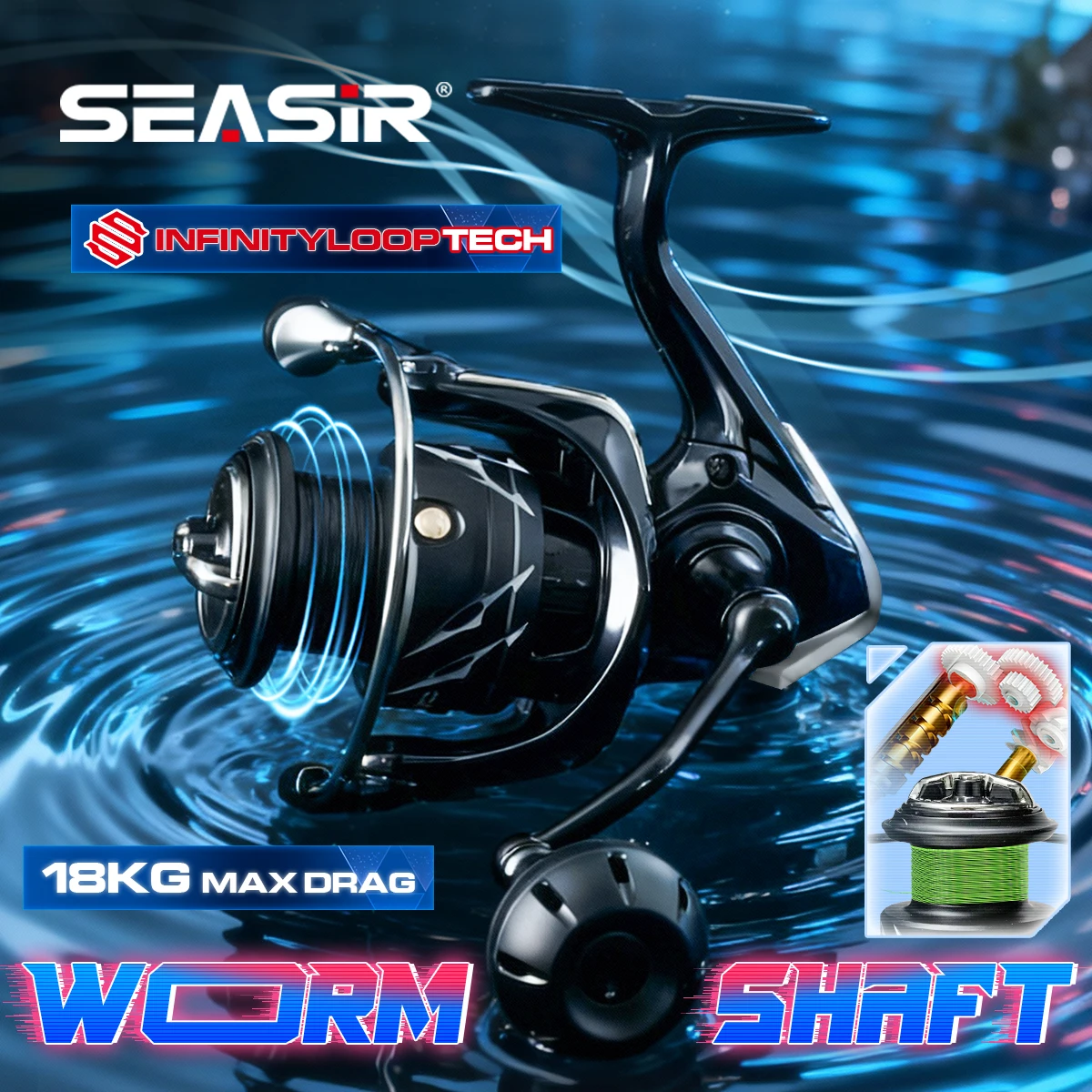 SEASIR Spinning Fishing Reel Worm Shaft, Ultra Dense Winding Long Cast Seawater Proof Carbon Washers Freshwater Saltwater