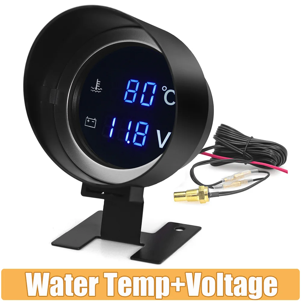 2 in 1 LED Voltmeter Digital Water Temp Gauge Temperature Sensor For 12V24V Car Truck