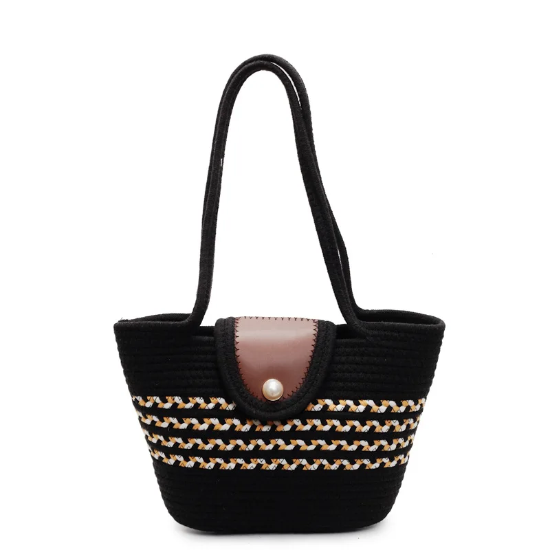 Latest Fashion Hand-Woven Shoulder Bag for Women, Beach Vacation Tote Bag with Cotton Thread Weaving Handbag