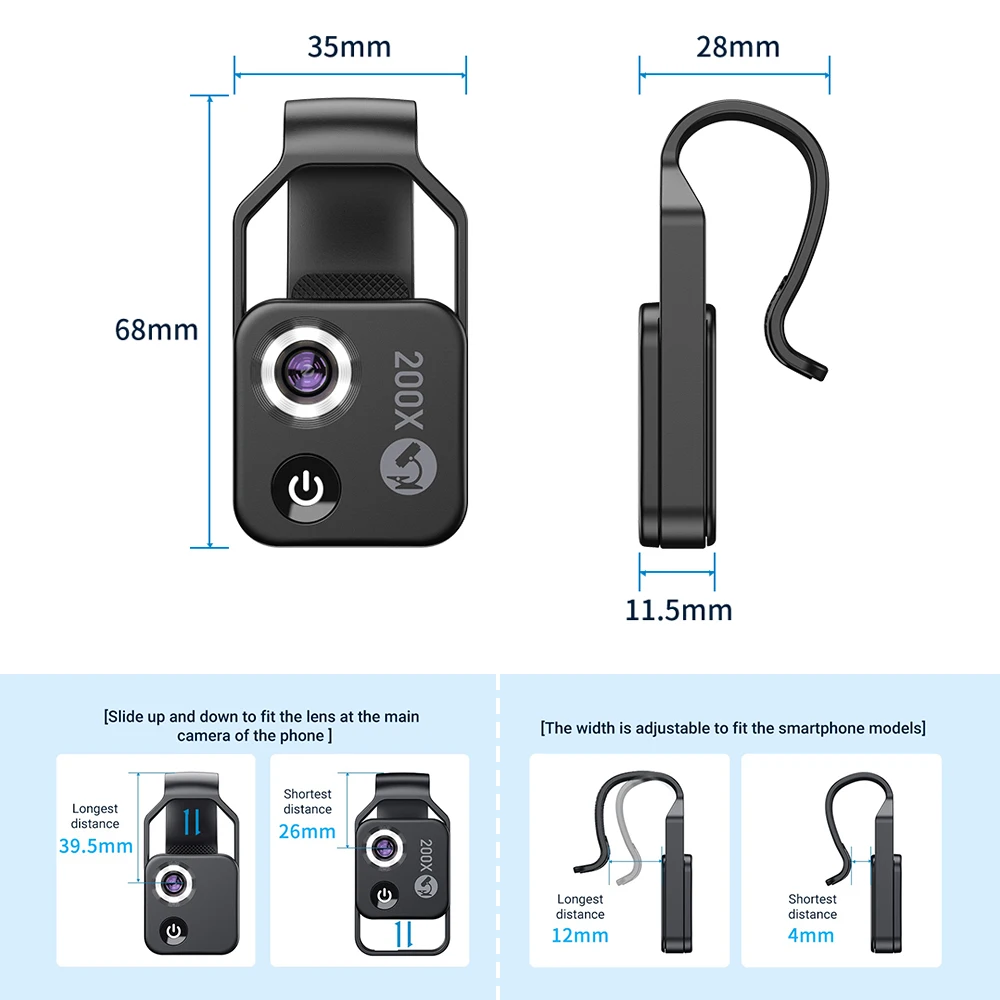 Professional 200X Phone Microscope Lens with Clip for Detailed Observations and Appraisals