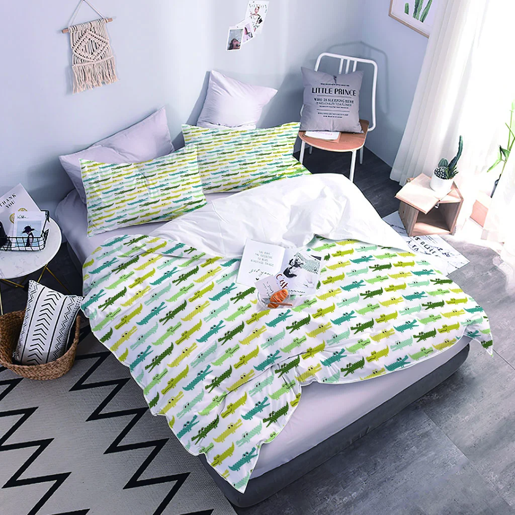 

3D Cartoon Crocodile Duvet Cover Double, Bedding Set Single Twin Full Queen King Size Bed Set Aldult Kid Bedroom + Pillowcases