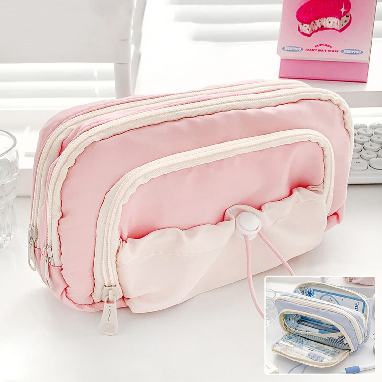

Girls Pink Pencil Bag Large Capacity Aesthetic Pen Organizer Stationery Case Gifts Simple Zipper Pencil Pouch School Supplies