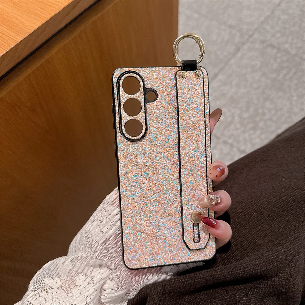 Luxury Glitter Bling Stand Holder Wrist Strap Phone Case with Bracket Cover