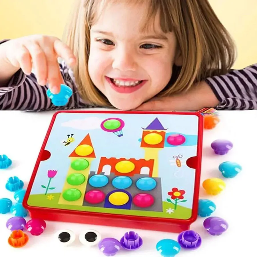 Large particle mushroom nail intelligence development cube jigsaw puzzle DIY educational toys for children 1-3 years old