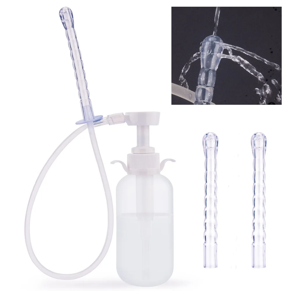 300/600ML Plastics Bottle Silicone Bidet Vaginial Anal Enema Plug Douche Cleaner