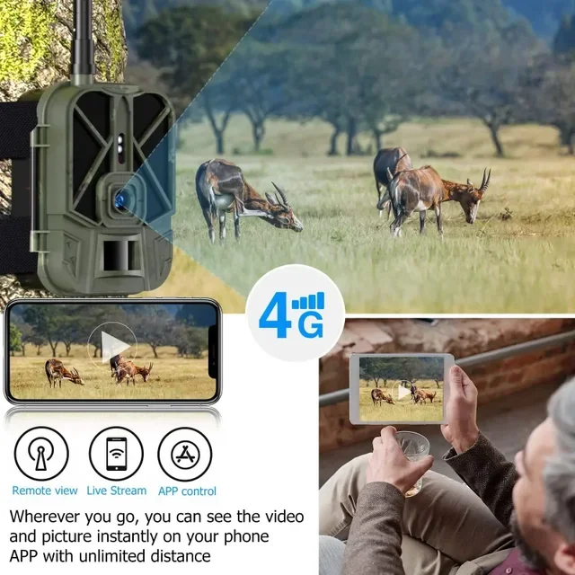 HC-940Rro Hunting Camera Night Vision 4K 30FPS 36MP APP Control IR Trail Camera 4G IP65 Waterproof 2.4'' LCD 58pcs IR Leds 940nm 2