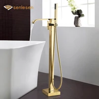 Senlesen Golden Bathtub Faucet Floor Standing Waterfall Spout Bathroom Brass Shower Faucet Hot and Cold Mixer Tap Tub Shower Set 1
