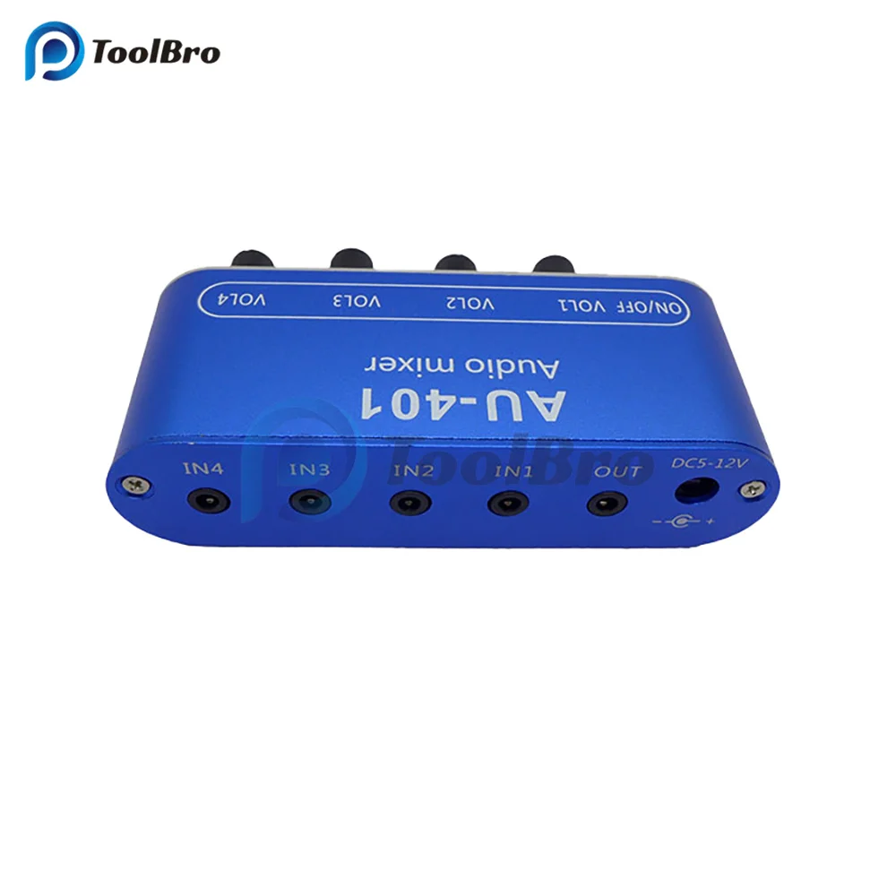 

AU-401 DC 5V-12V Stereo Audio Mixer 4 Input 1 output Individually Controls Board Sound mixing DIY Headphones Amplifier