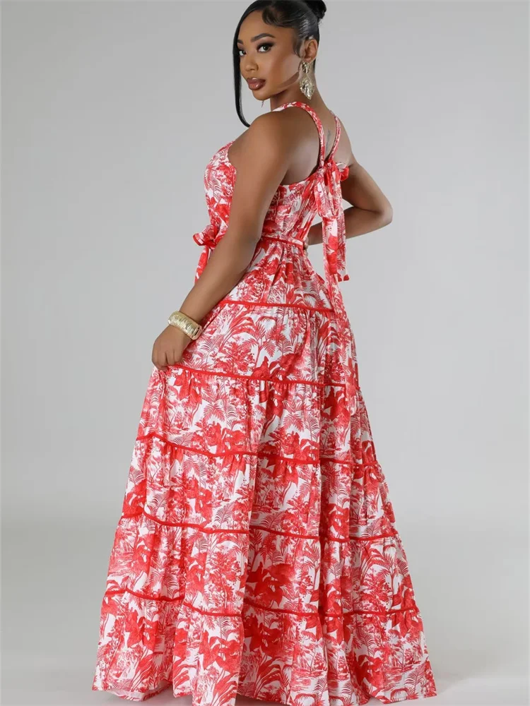 Wmstar Dresses for Women Tie Dye Stretch Maxi Dresses Sweet Big Swing Summer Holiday Clothes Bandage Wholesale Dropshipping