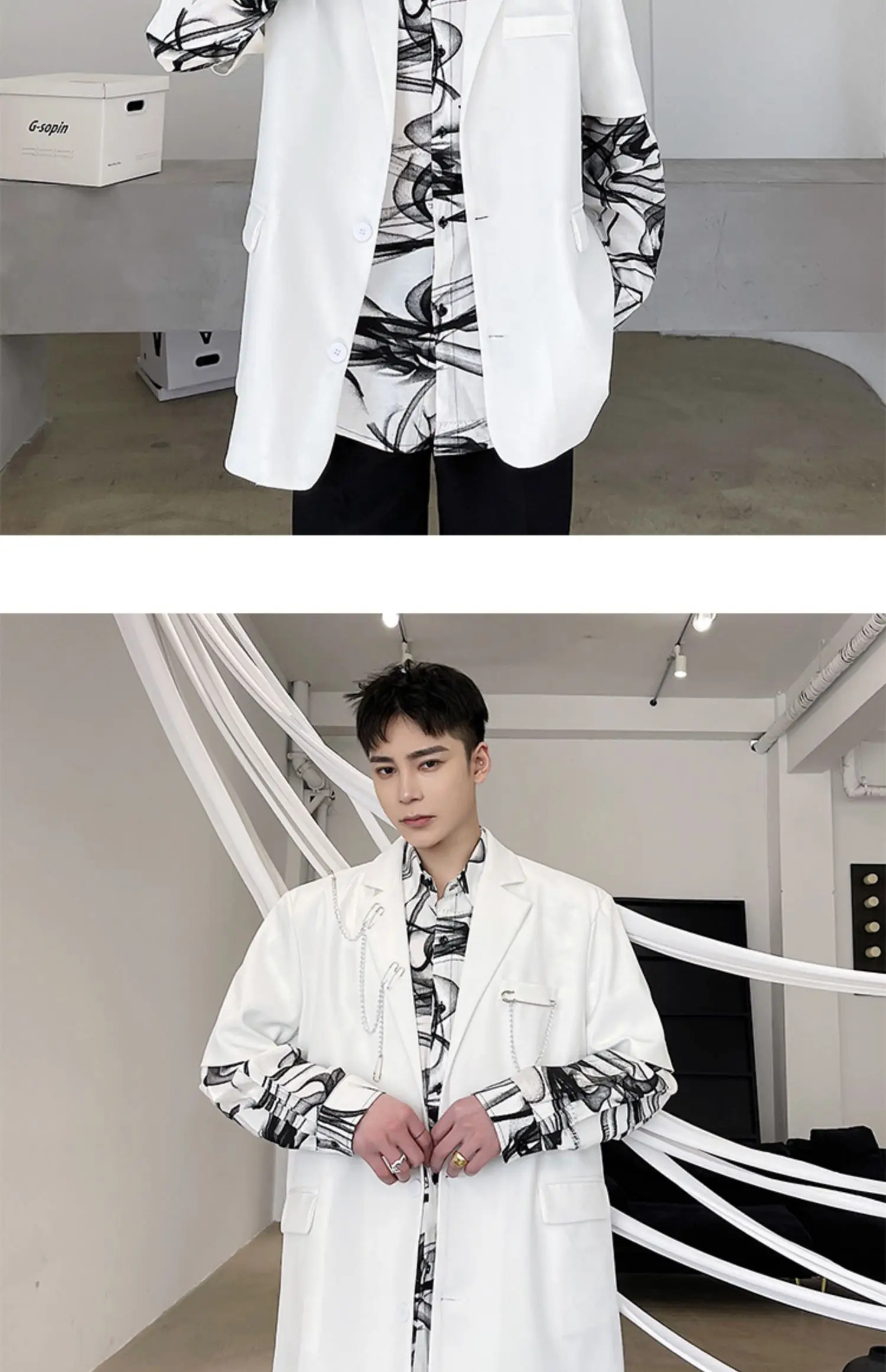 Description Picture 6 of itemLUZHEN Metal Chain Splicing Design Short Sleeve Blazer Coat Men's Original Personality High Street Stylish Male Outwear LZ3764