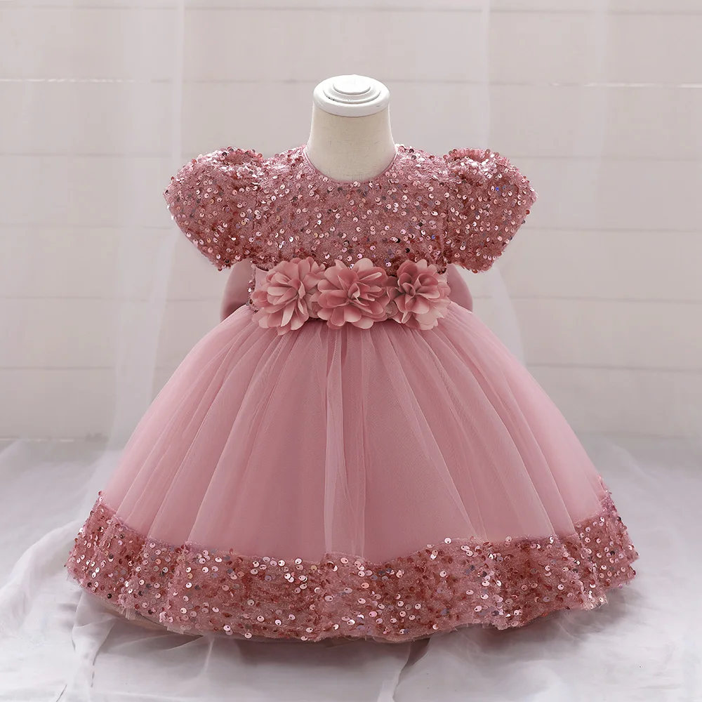 Big Bow Gold Sequins Party Baby Girls Dress Toddler Tutu Lace 1st Birthday Princess Dresses For Girl Wedding Prom Christmas Gown girls dress baby girl dress