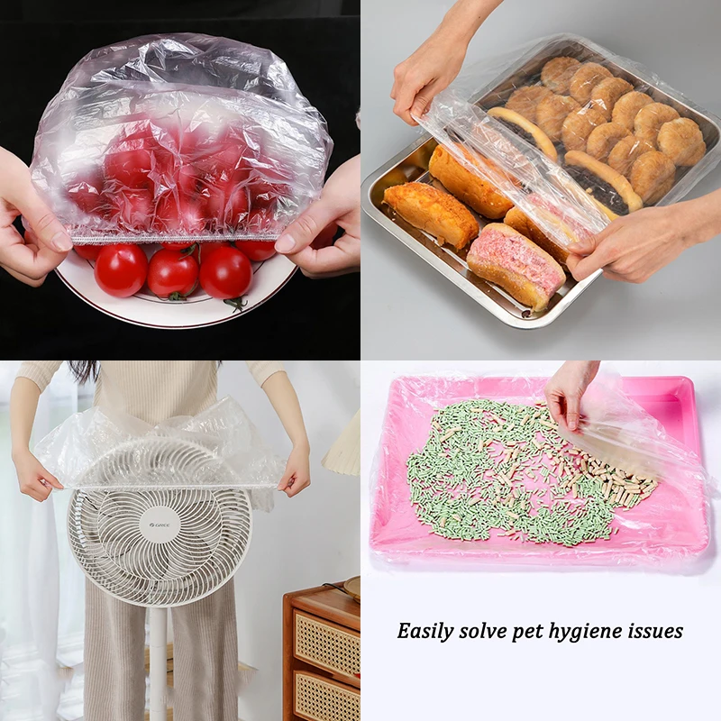 Disposable Food Cover 120/70/52/38CM Food Grade Lids Elastic Plastic Wrap Shoe Cover Shower Headgear Bowls Caps Fresh