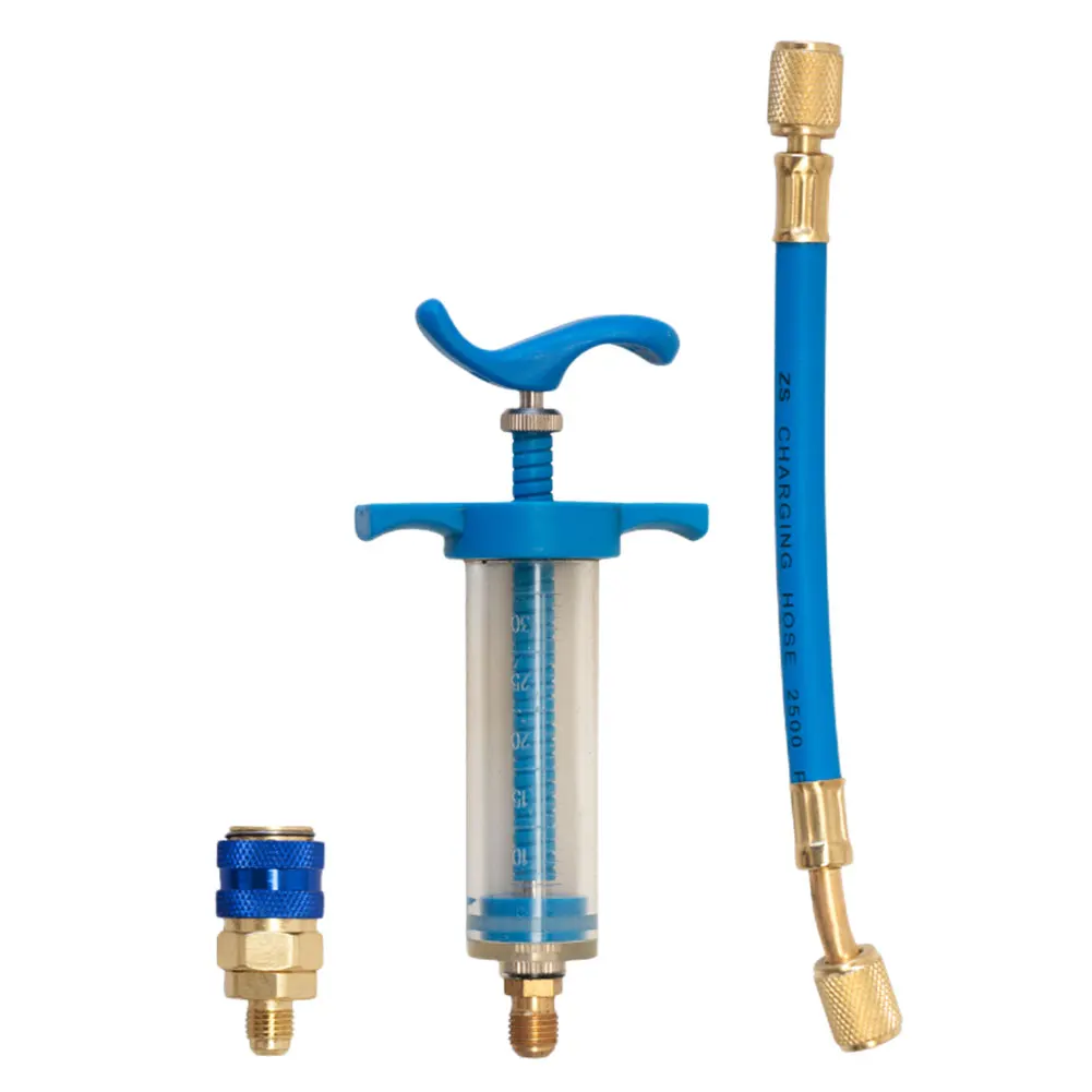 Auto Oil Dye Injector 1Oz Car Oil Injection Tool 1/4 SAE Refrigerant Fluid Filler Tube Low Side for Vehicle Home Air Conditioner