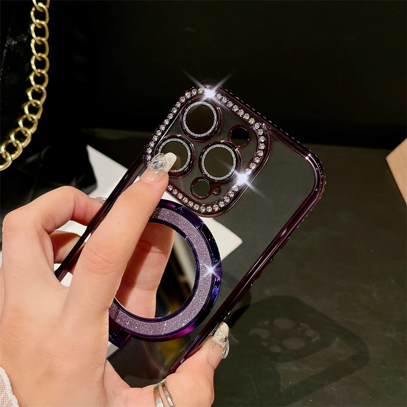 Luxury Plating Flash Glitter Mirror Phone Case with Diamond Bumper Protector